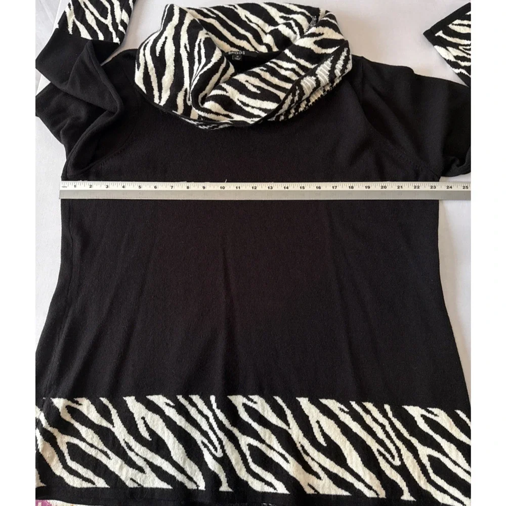 Briggs Women's 1X Chic Zebra Cowl Neck Relaxed Soft Tunic‎ Sweater Edgy Office